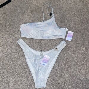 NEW Silver Metallic Two Piece Swim Set